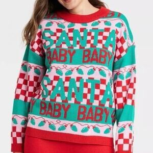 Grayson Threads Pink Santa Baby Crew Neck Christmas Sweater